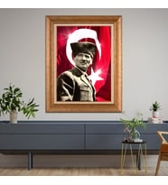 Altın Paspartulu Atatürk  Çerçeveli Tablo C681 (Gold)