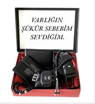 Erkek Siyah Dijital Kol Saati-Cüzdan-Kemer-Kartlık-Tesbih-3 Adet Bileklik Hediye Seti