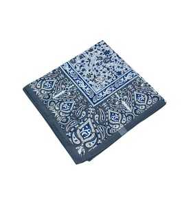 Mısırlı Eşarpları Büyük Boy Etnik Desenli Eşarp 120x120 cm (Gri - Mavi)