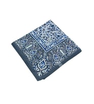 Mısırlı Eşarpları Büyük Boy Etnik Desenli Eşarp 120x120 cm (Gri - Mavi)