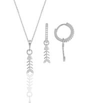 Gümüş rodyumlu zirkon taşlı balık kılçığı modeli kolye ve küpe ikili set SGTL11879RODAJ