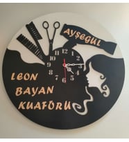 Kuaför veya Güzellik Merkezi 3+3 mdf Kişiye Özel İsim yazılı Duvar Saati