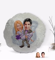 BK Gift Kişiye Özel Sevgililer Karikatürlü Yuvarlak Dekoratif Kırlent Yastık-56