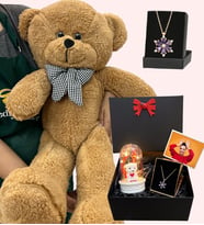 Kişiye Özel Premium Hediye Seti - Büyük Boy Kahve Peluş Ayıcık ve Fotoğraflı Hediye Kutusu (Model 5)