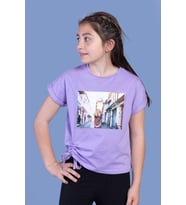 Toontoy Kız Çocuk Dijital Baskılı Tişört (Lila)
