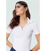Fitted Vücut Oturan Fermuarlı Polo Yaka Kısa Kollu Bluz %70 Polyester Rahat Ve Şık