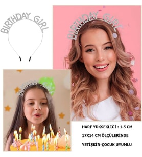Kristal Taşlı Gümüş Birthday Girl Yazılı Doğum Günü Parti Tacı 19x11cm