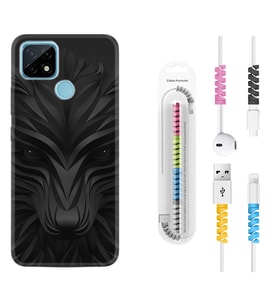 Realme C11 C21 C21Y C25Y C11 2021 Kılıf Kablo Koruma Spiral Silikon Black Fox 1325