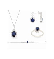 925 Ayar Gümüş Damla Desen Safir Taşlı Zarif Set