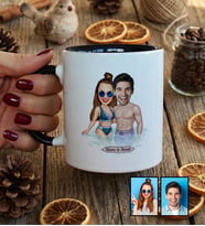 Kişiye Özel Karikatürlü Tatilci Sevgililer Kupa Bardak Sevgililer Günü Hediyesi