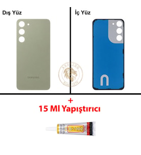 Samsung Galaxy S23 Plus Yeşil Renk Arka Kapak + B7000 Yapıştırıcı Arka Cam Batarya Kapağı Pil Kapağı Lazer Kesim Back Cover Galaxy S23 Plus Uyumlu