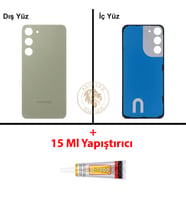 Samsung Galaxy S23 Plus Yeşil Renk Arka Kapak + B7000 Yapıştırıcı Arka Cam Batarya Kapağı Pil Kapağı Lazer Kesim Back Cover Galaxy S23 Plus Uyumlu