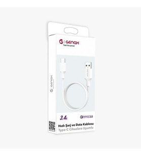 GENAX GNX034 TYPE-C (M) TO USB (M) KABLO 3.4A 1m BEYAZ