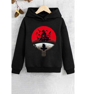 Çocuk Itachi Uchiha Baskılı Sweatshirt (Siyah)