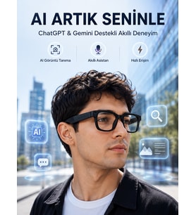 Yapay Zeka Destekli Akıllı Gözlük Kameralı Fotoğraf Video Kayıt Çoklu Dil Çeviri 32 GB Hafızalı