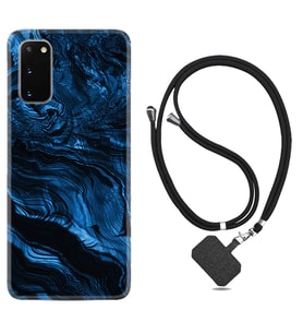 Samsung A02S A03S A10 A12 A13 A21S A22 Kılıf Boyun Askılı Silikon Blue MArble 1379