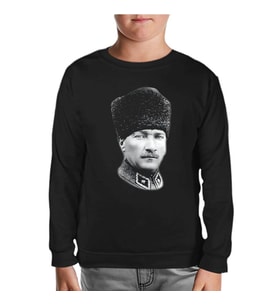 Atatürk - Portre Apolet Siyah Çocuk Sweatshirt