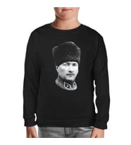 Atatürk - Portre Apolet Siyah Çocuk Sweatshirt