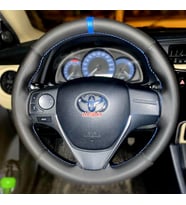 DİKİŞLİ DİREKSİYON KILIFI NOKTA SİYAH DERİ MAVİ YÜZÜK / DİKİŞ TOYOTA COROLLA 2002-2026 ARASI