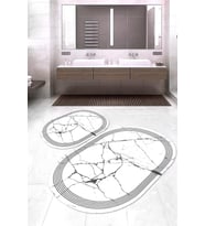 Dijital Baskılı Kaymaz Taban Yıkanabilir Oval 2'li Klozet Takımı Banyo Paspası NOKZ-SD-1089 (Beyaz)
