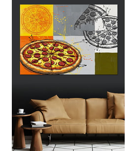 Pizza Sarmal Desen Çizimi Dekoratif Kanvas - Mdf Ahşap Tablo
