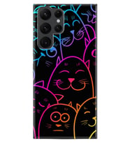 Samsung Galaxy S22 Ultra Kılıf Silikon Desen Boyun Askılı Neon Cats 1790
