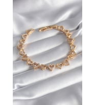 Pirinç Gold Renk Zirkon Taşlı Kalp Model VIP Seri Kadın Bileklik 5886 - SSSSSS8974-4723