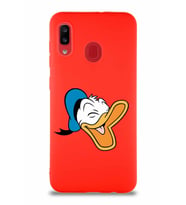 Samsung Galaxy A20 Soft Premier Kapak Donald Duck-E Tasarımlı Silikon Kılıf - Kırmızı (Şeffaf)