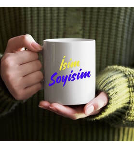 Kişiye Özel Sarı Lacivert  İsim Yazılı Bardak - İsimli Bardak