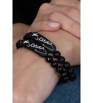 K. Atatürk İmzalı1 Çift Mat ve Parlak Siyah Boncuk Taşlı Unisex Bileklik bbb20