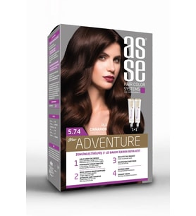 Asse Adventure Set Saç Boyası, Kalıcı ve Canlı Renkler 1+1 Kullanım Seti No5.74 Tarçın