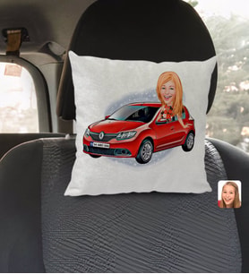 BK Gift Kişiye Özel Plakalı Kadın Renault Sandero Karikatürlü Kare Araç Koltuk Yastığı-1