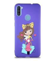 Samsung Galaxy A11 Soft Premier Kapak Vespagirl Tasarımlı Silikon Kılıf - Mor (Şeffaf)
