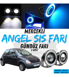 Ford Ka 1996-2008 Uyumlu Mercekli Angel Sis Farı Metal 76 mm Buz Mavi Halkalı Gündüz Farı 2 Adet