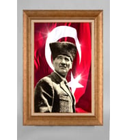 EV İŞYERİ OFİS İÇİN ALTIN ÇERÇEVELİ PASPARTULU ATATÜRK TABLO S233