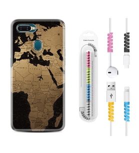 Oppo A5S A15 A16 A54 A55 A73 A74 Kılıf Kablo Koruma Spiral Silikon Map Planet 1656