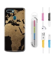 Oppo A5S A15 A16 A54 A55 A73 A74 Kılıf Kablo Koruma Spiral Silikon Map Planet 1656