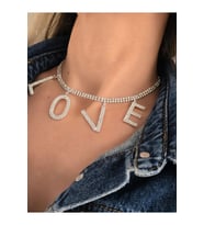 Love Aşk Kristal Taşlı Party Style Gümüş Renk Kolye (Gümüş)