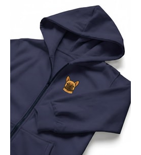 Erkek French Bulldog Baskılı Oversize Fermuarlı Hoodie (Lacivert)