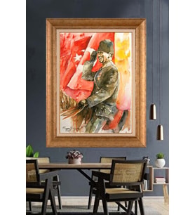 Altın Varaklı Çerçeveli Paspartulu Atatürk Tablo DC1317 (Gold)