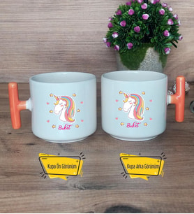 Unicorn Kupa Bardak T Turuncu Kulplu Kadın Arkadaşa Doğum Günü Hediyesi