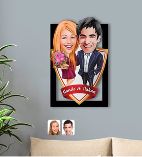 BK Gift Kişiye Özel İsimli Sevgililer Karikatürlü 3D Ahşap Tablo-94