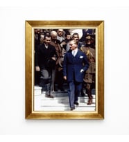 Tablore Mustafa Kemal Atatürk ve Devlet Erkanı Altın Varaklı Çerçeveli Tablo - Retro Tarihi Fotoğraf