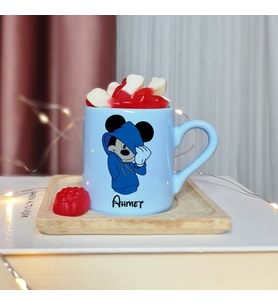 Mickey Mouse Tasarımlı Kişiye Özel Mavi Türk Kahvesi Fincan