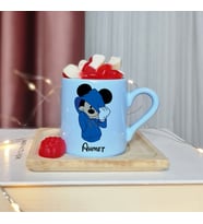 Mickey Mouse Tasarımlı Kişiye Özel Mavi Türk Kahvesi Fincan