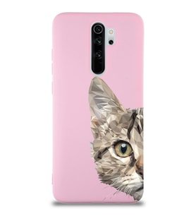 Xiaomi Redmi Note 8 Pro Uyumlu Lansman Kılıf Catface Tasarımlı İçi Kadife Kapak-Pembe (Şeffaf)