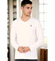 T8587 DEWBERRY V YAKA ERKEK UZUN KOL T-SHIRT-BEYAZ 1