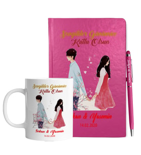 Sevgililer Gününe Özel Pembe Defter Kalem & Kupa Hediye Seti 27