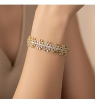 XUPING JEWELRY 14 Ayar Altın Kaplama, İki Çiçekli  Zirkon Taşlı Bileklik
