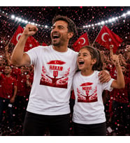 BK Gift Kişiye Özel Türkiye Taraftar Temalı 2026 Dünya Kupası Tasarımlı Baba&Kız Tişört Seti-7, Tek Yürek Milli Takım Ruhu
